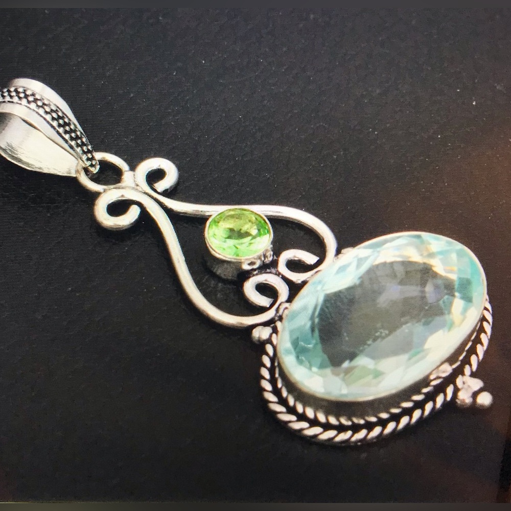 Blue Topaz Peridot Stamped 925 Sterling Silver Necklace